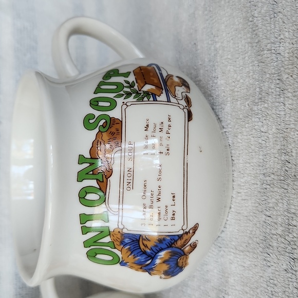 Vintage 70s/80s Ceramic Soup Mugs Set of 2 | Mushroom & Onion Soup Recipes Cups - Picture 3 of 6